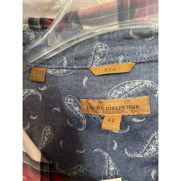 Red White Black Plaid Button Down Flannel Shirt Long Sleeve Snap Pockets XL - Picture 9 of 10